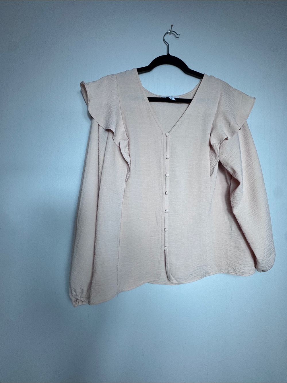 Nine West Soft Cream Ruffle-Shoulder Button Front Blouse - Picture 3 of 6